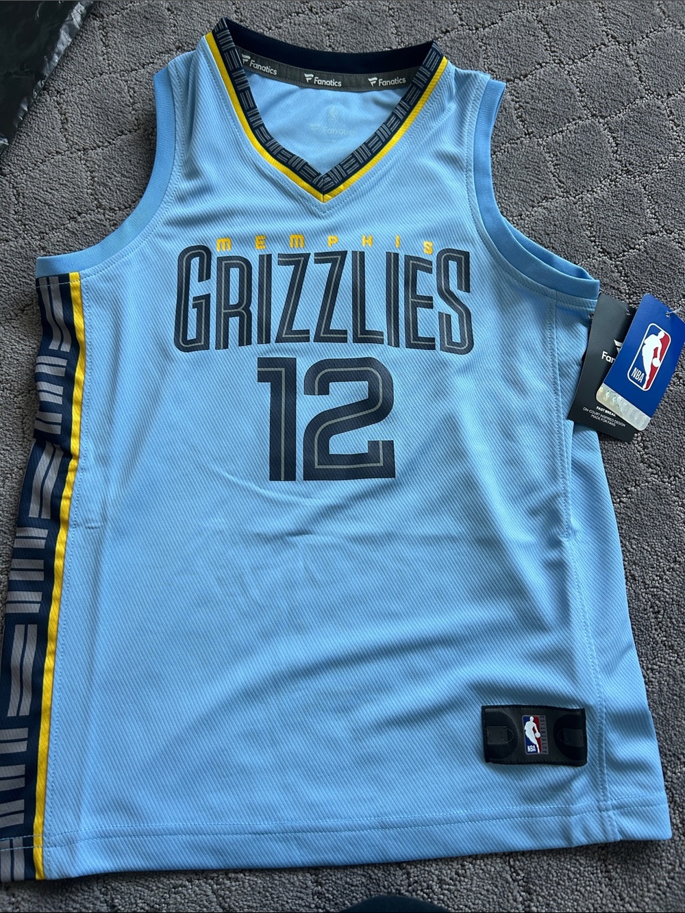 Fanatics Memphis Grizzlies #12 Sky Blue Jersey with Navy and Yellow Trim